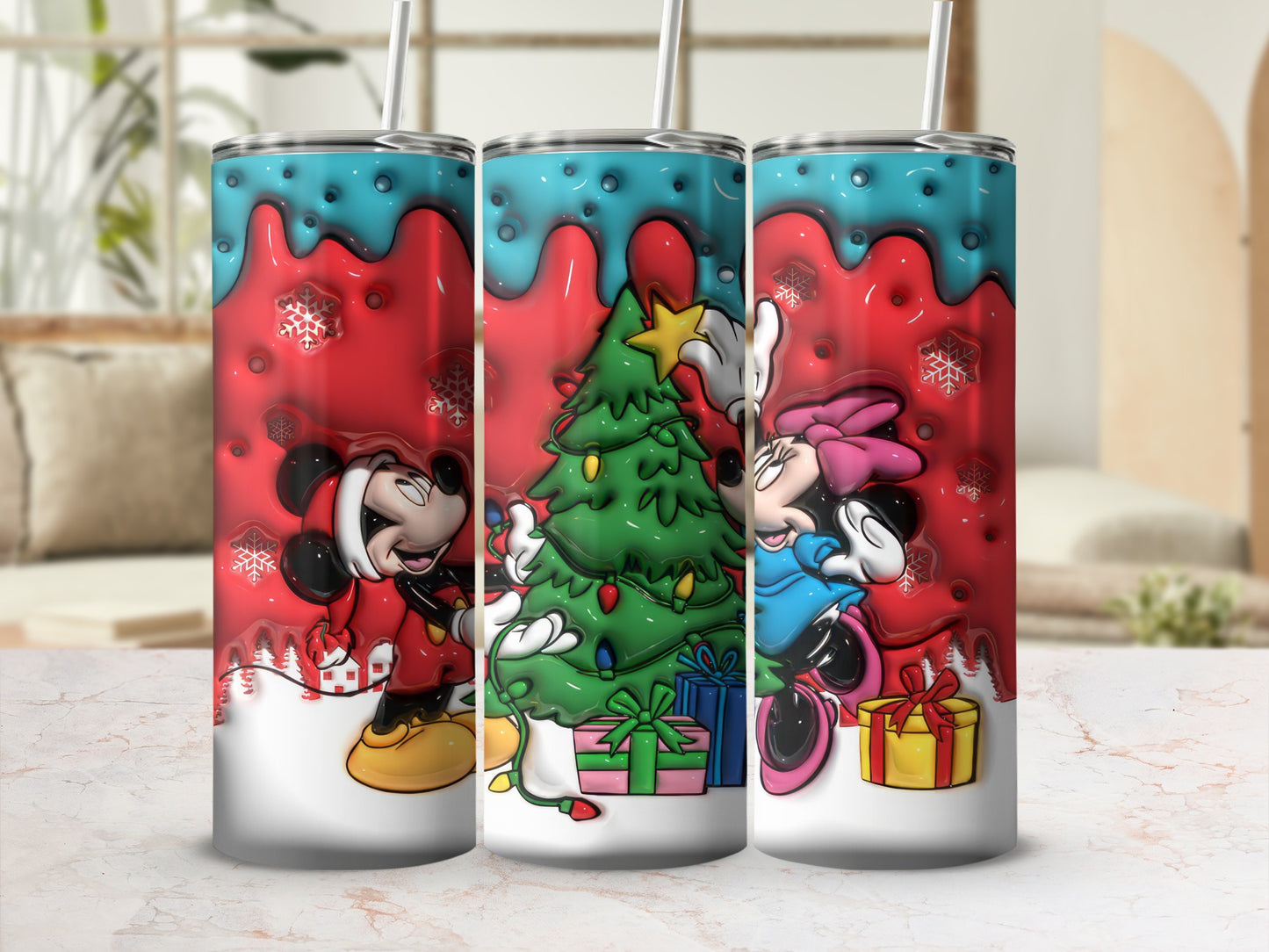 Christmas Themed Disney Tumbler with Mickey Mouse
