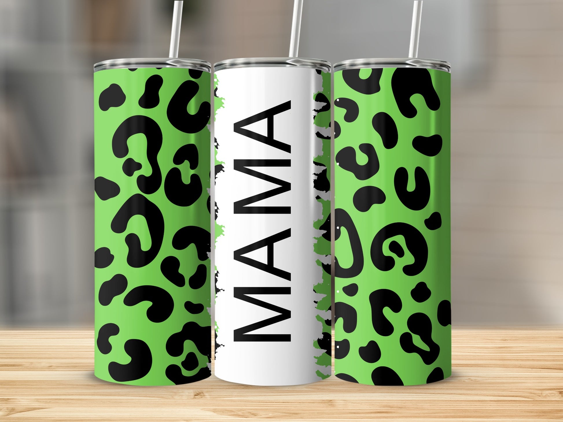 Green Leopard Print Mama Tumbler Cup for Stylish Moms