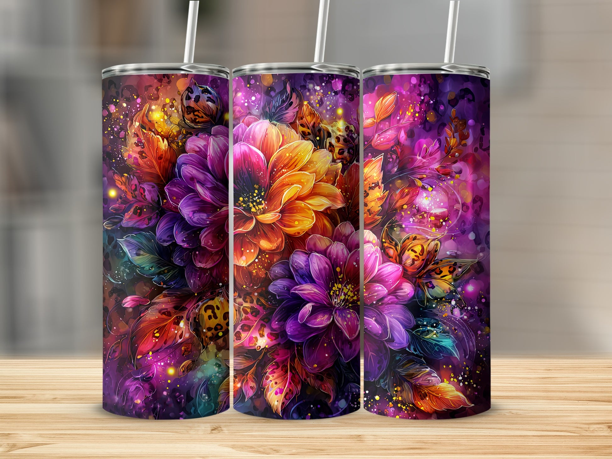 Vibrant Floral Print Tumbler With Straw for Colorful Hydration