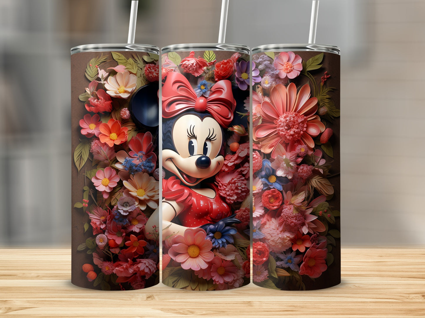 Minnie Mouse Tumbler with Red Bow and Floral Design
