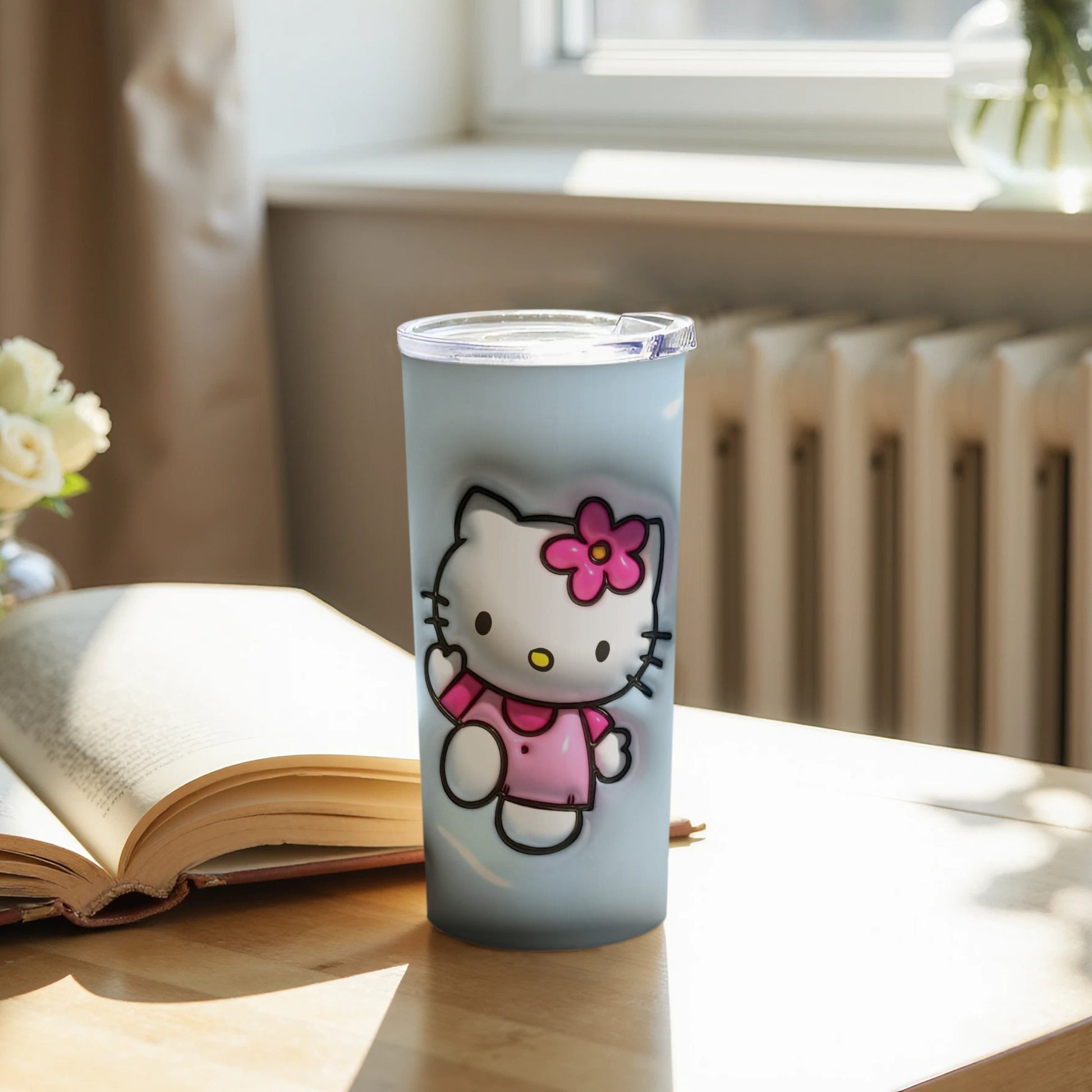Hello Kitty Tumbler with Pink Bow and Blue Outfit