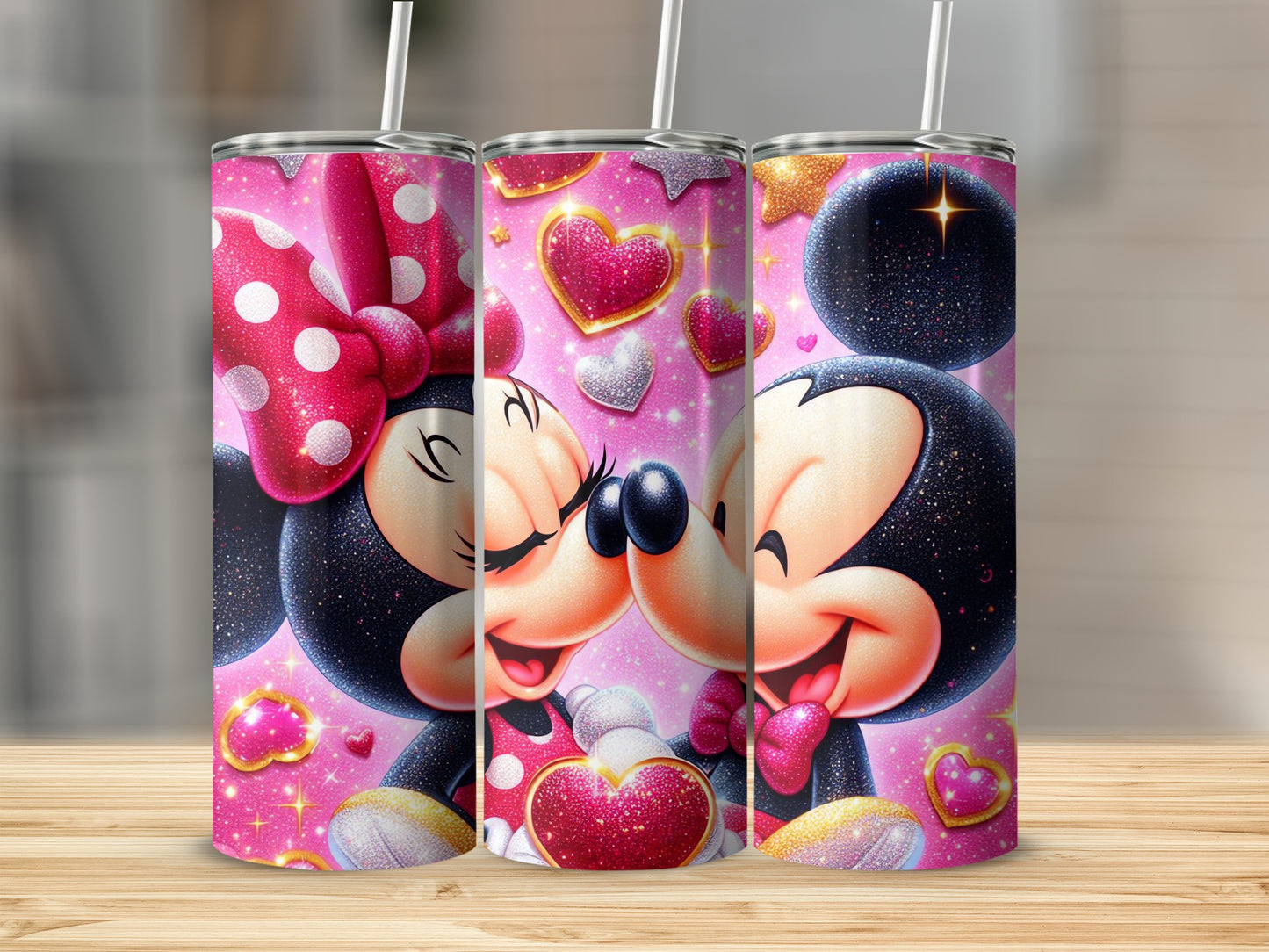 Romantic Mickey and Minnie Mouse Pink Sparkle Tumbler
