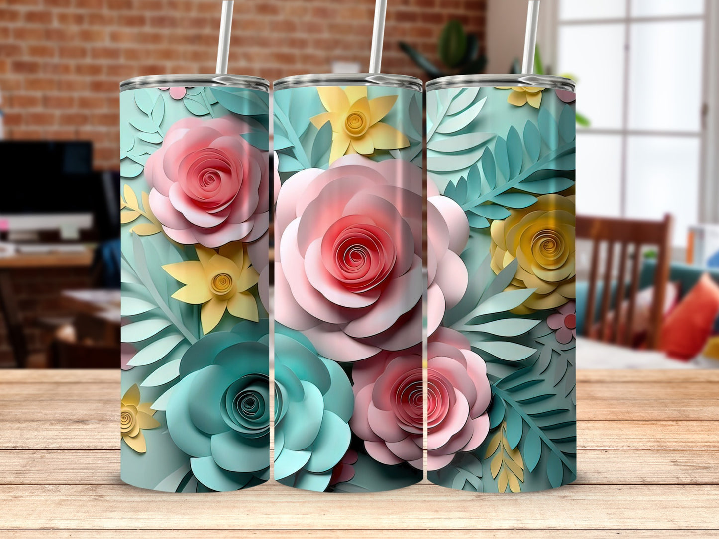 Floral Pattern Insulated Tumbler With Large Flowers