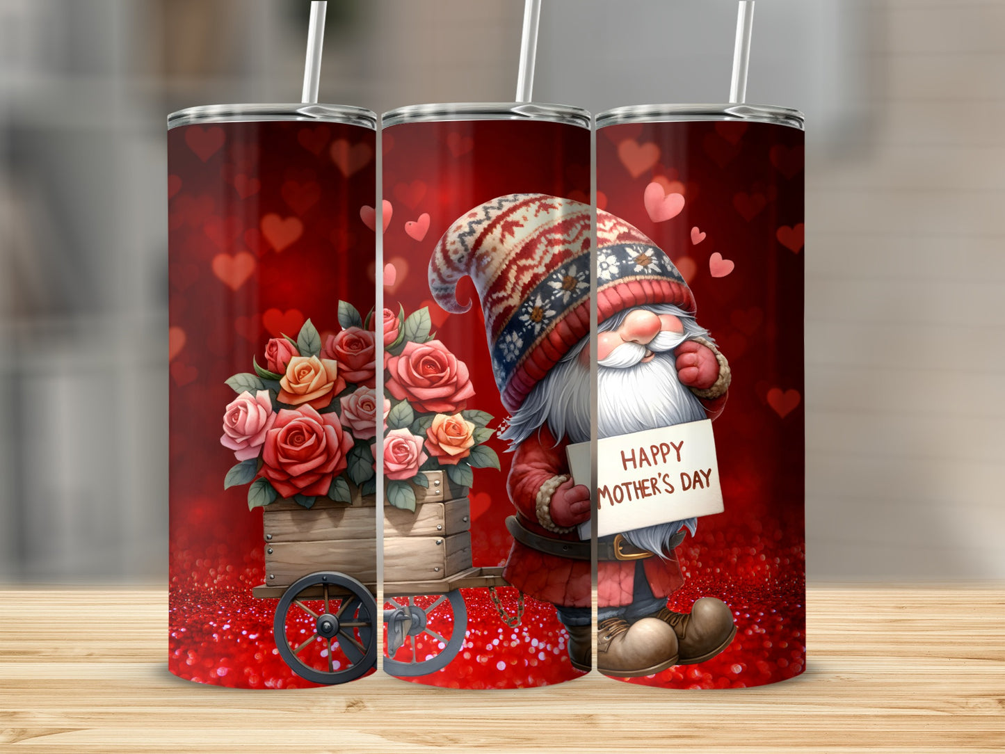 Happy Mother's Day Gnome and Roses Tumbler Design