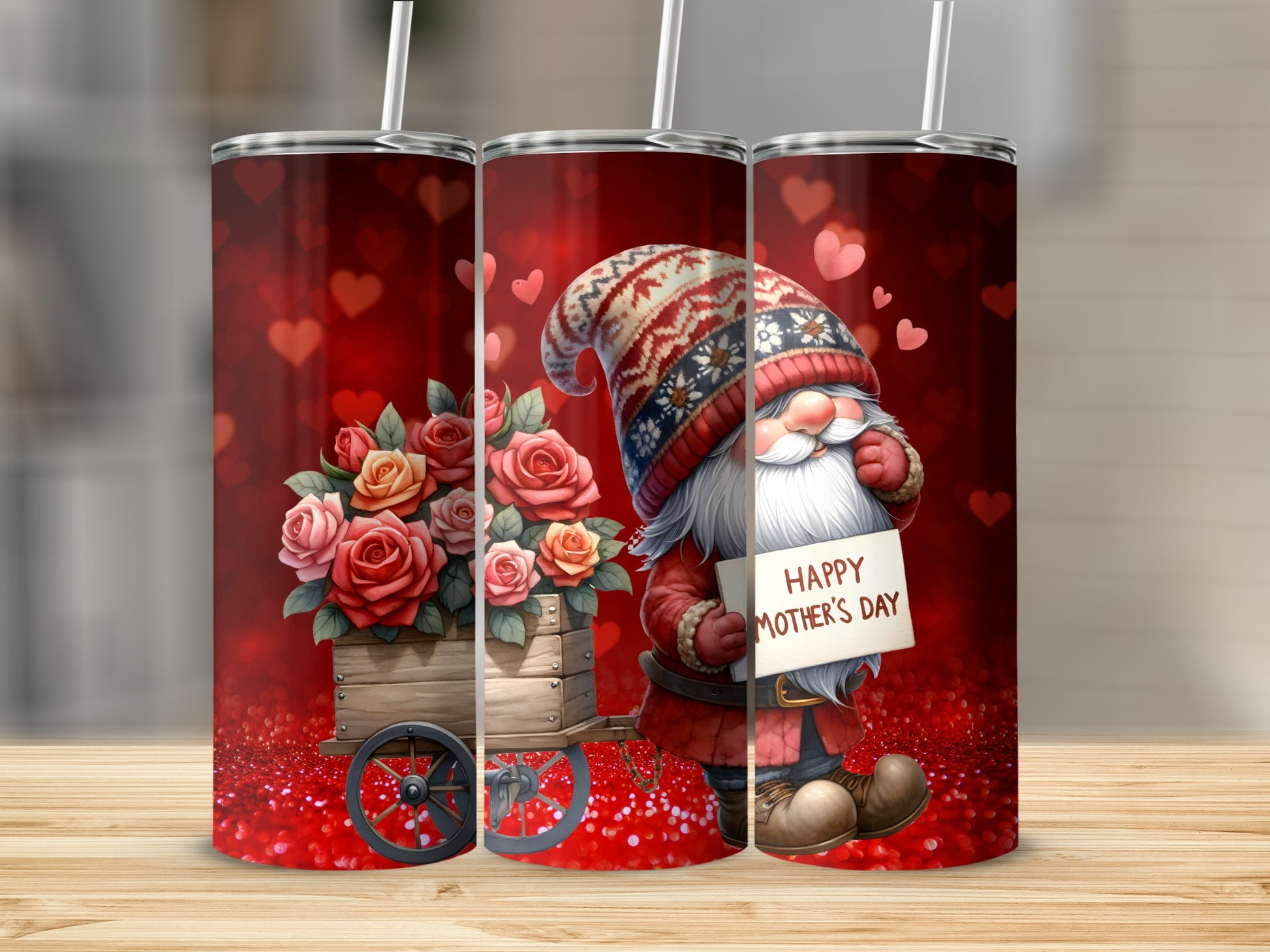 Happy Mother's Day Gnome and Roses Tumbler Design