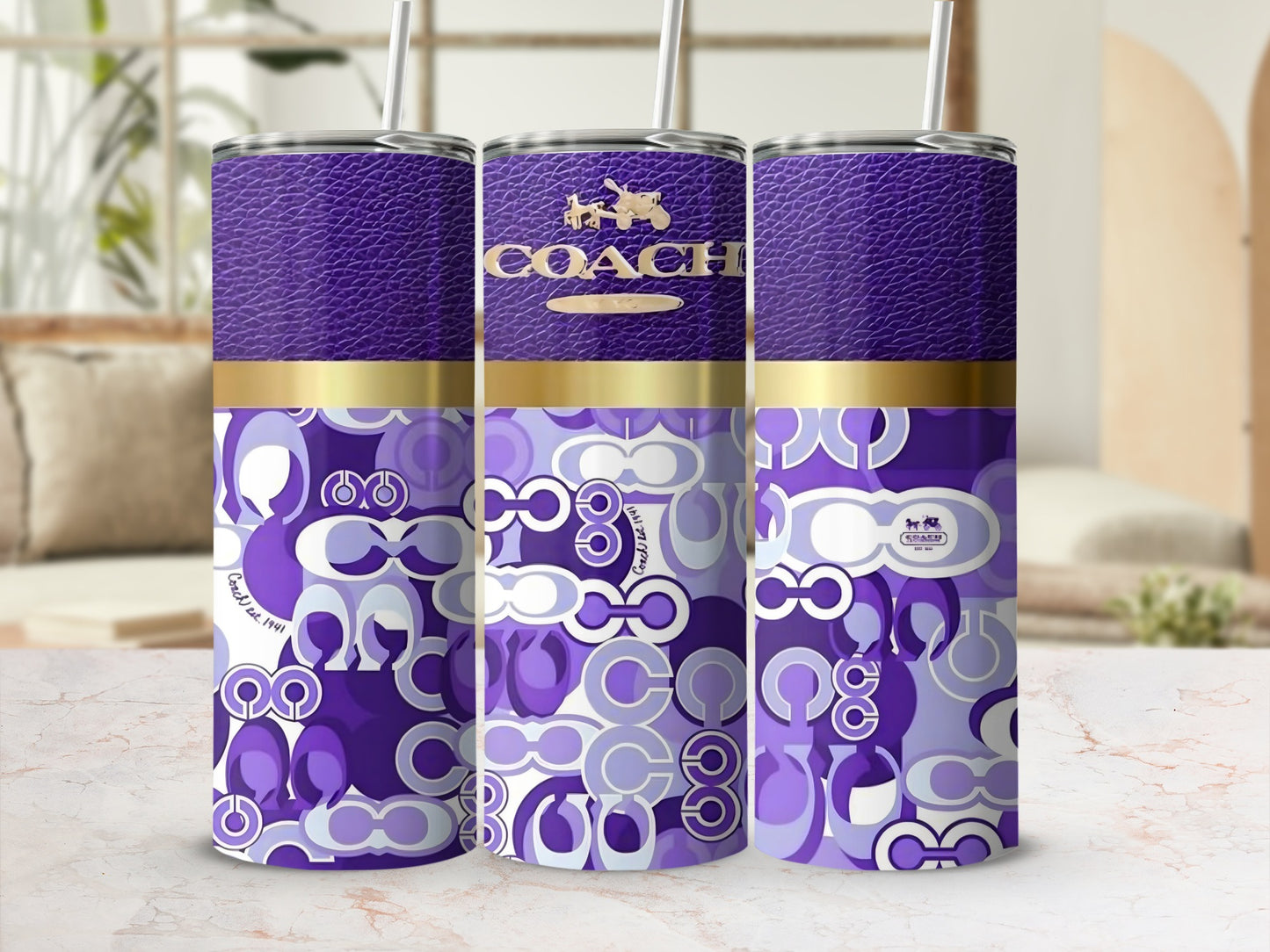 Stylish Purple Coach Design Tumbler for Fashion Lovers