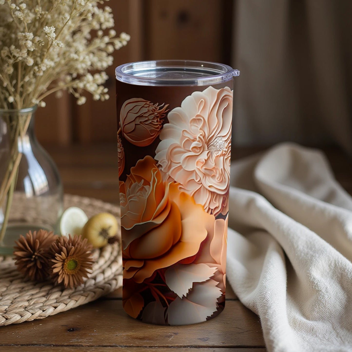 Floral Design Tumbler with Lid for Everyday Use