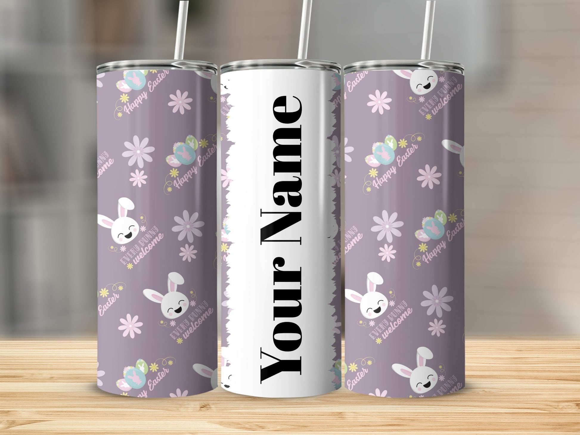 Personalized Happy Easter Bunny Design Tumbler Custom Name