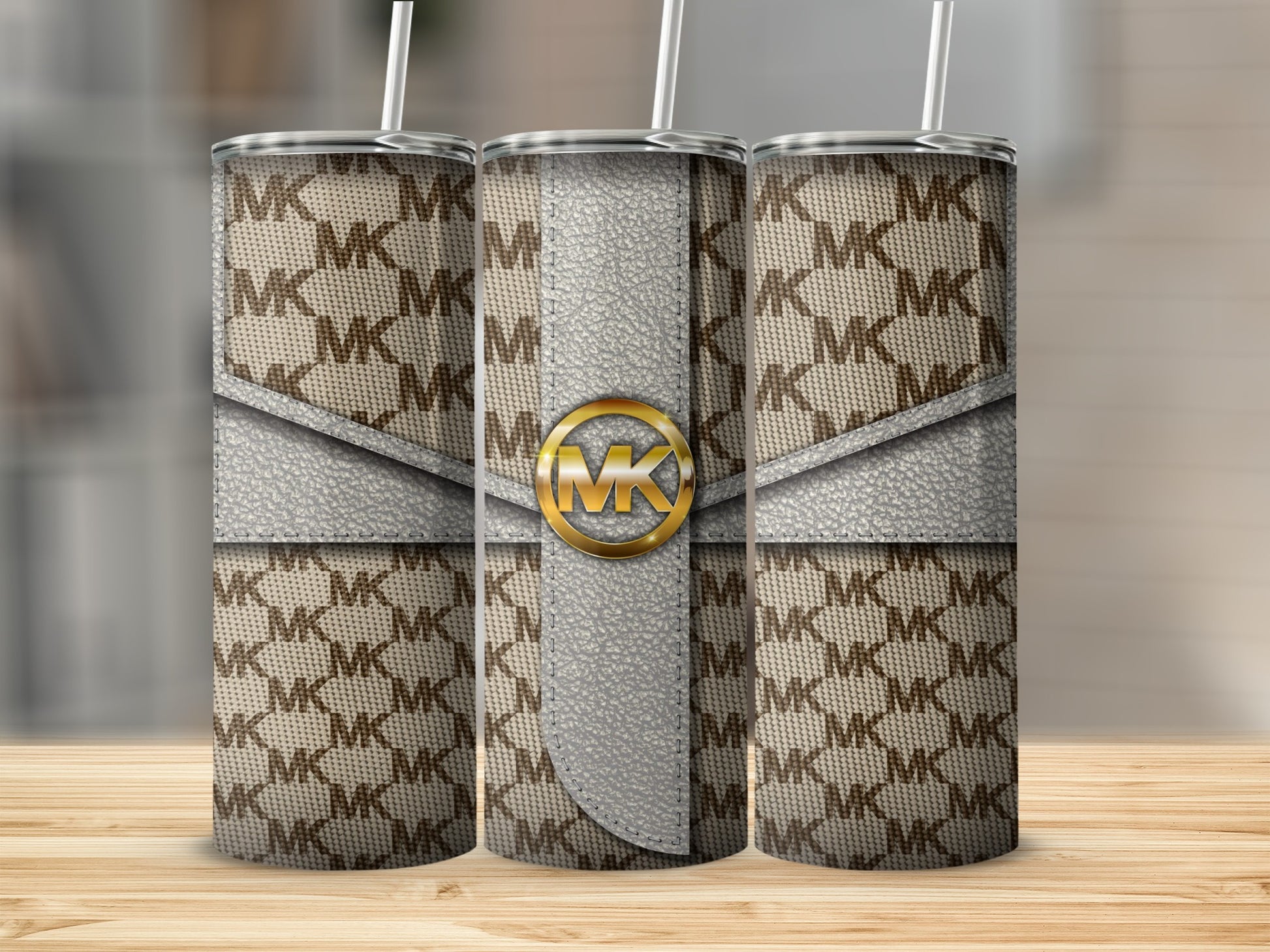 Stylish MK Branded Tumbler with Lid and Straw