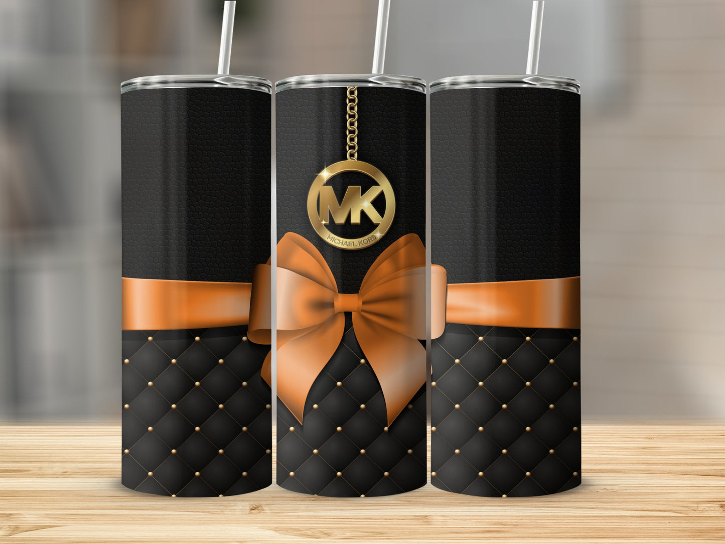 Black and Orange Tumbler with Quilted Pattern