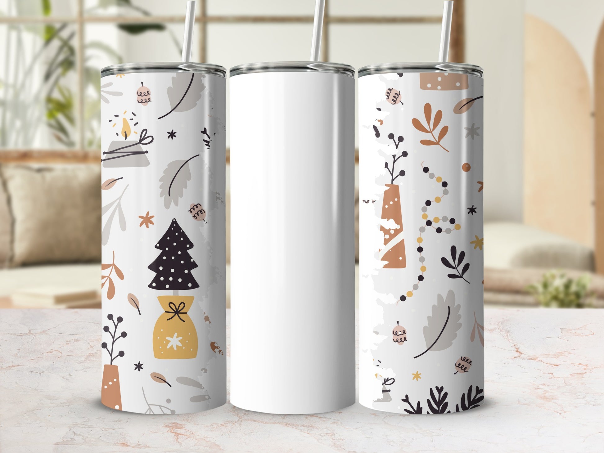 Holiday Themed Tumblers with Modern Abstract Designs