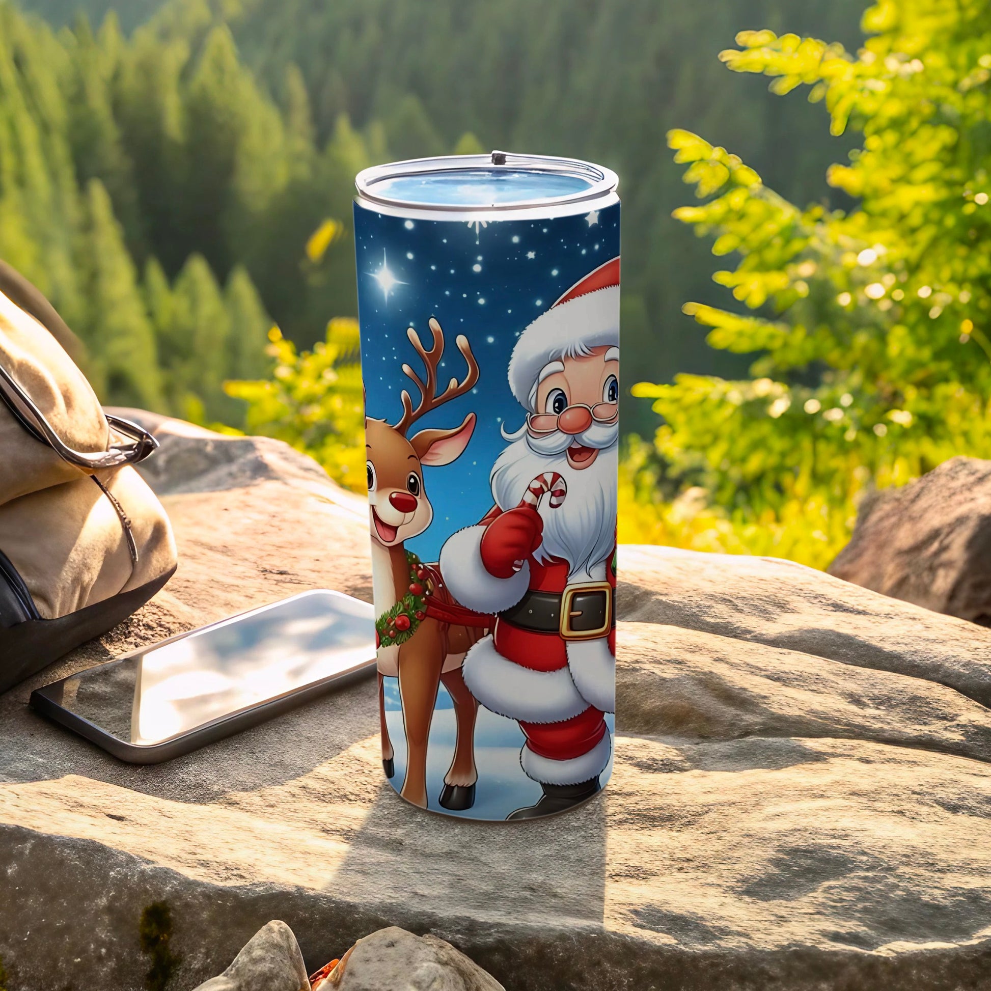 Santa and Reindeer Christmas Travel Tumbler Cup