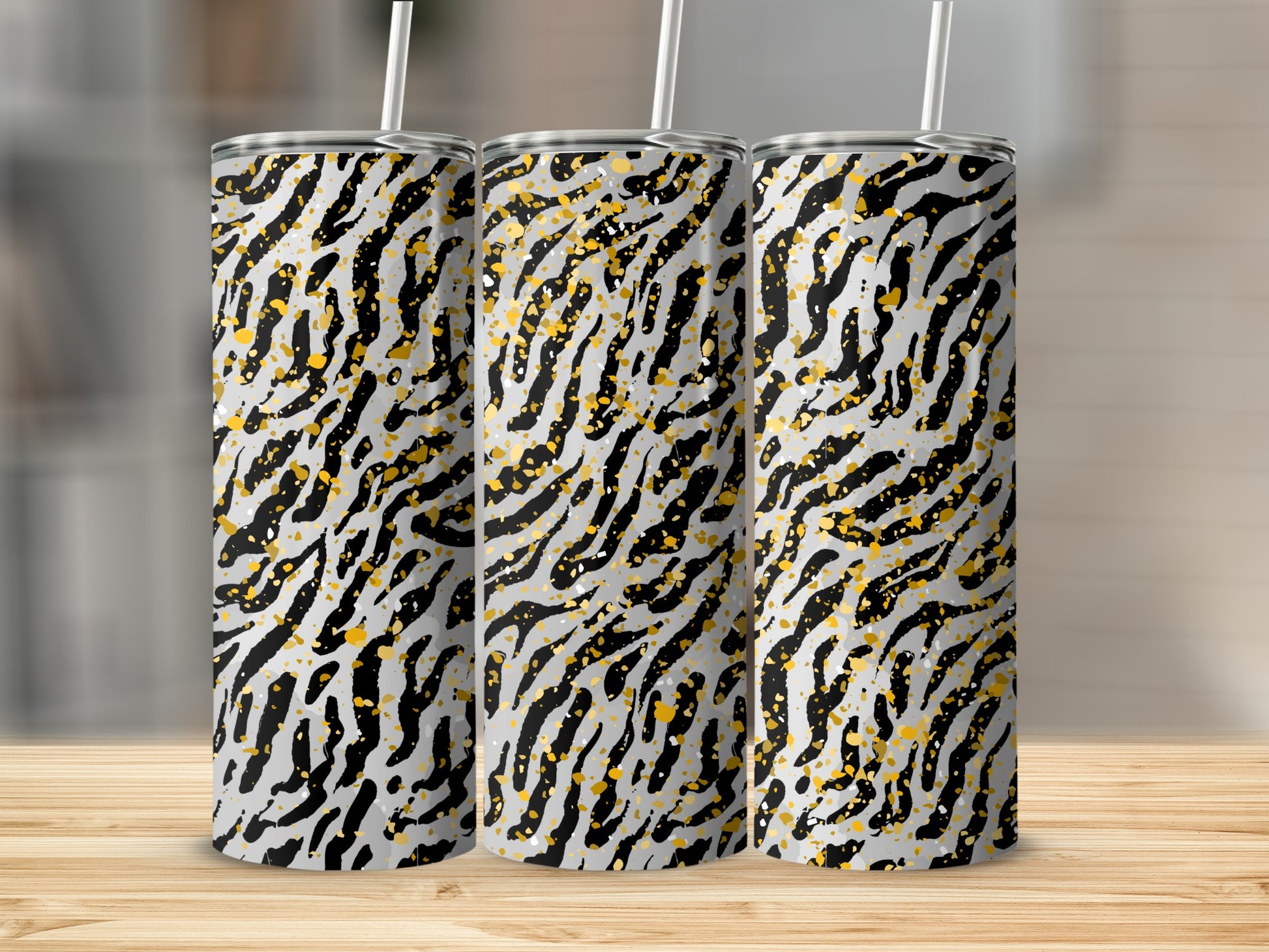 Abstract Black and Gold Animal Print Tumbler Product