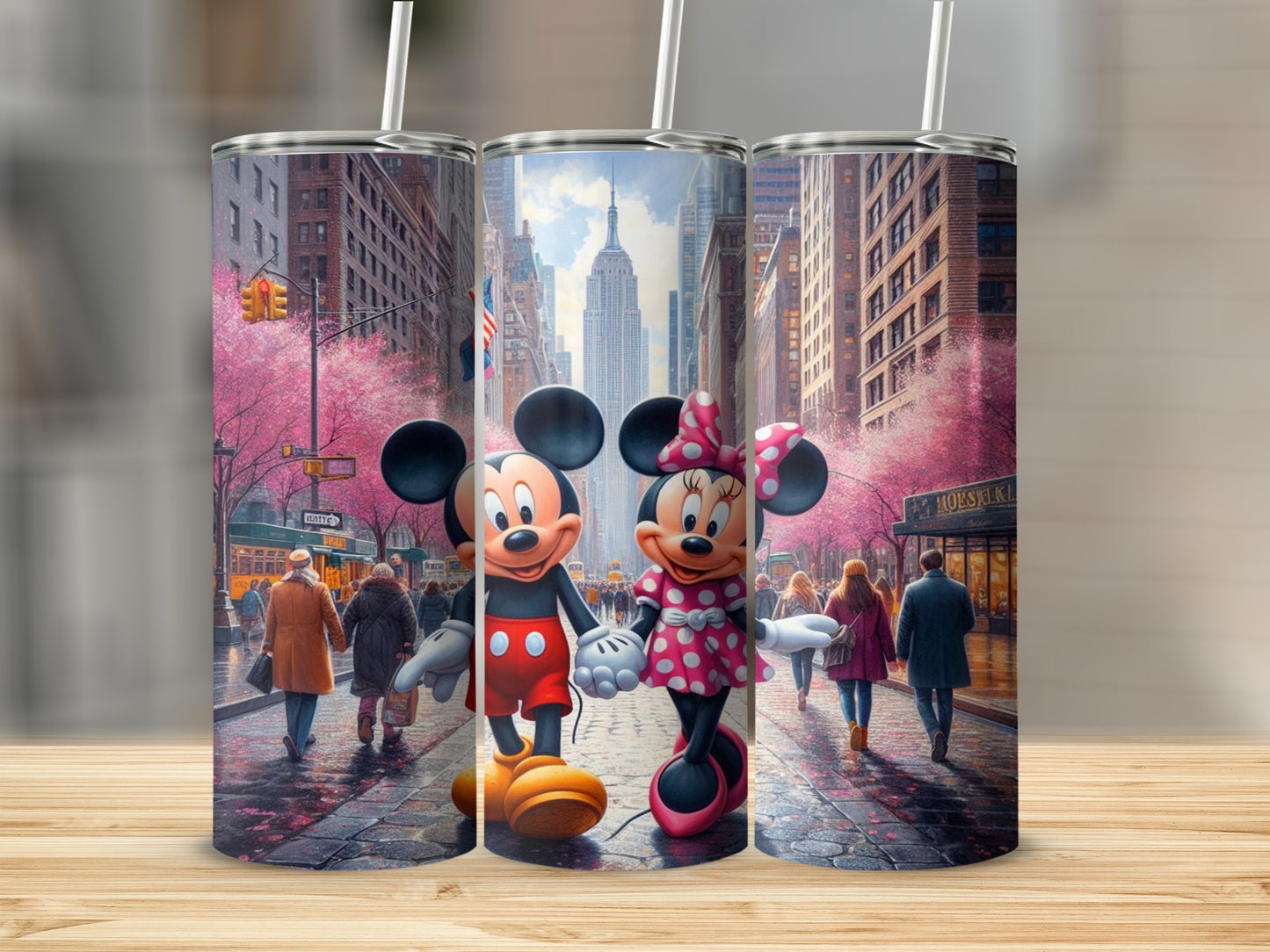 Mickey and Minnie Strolling in City Scene Tall Tumbler