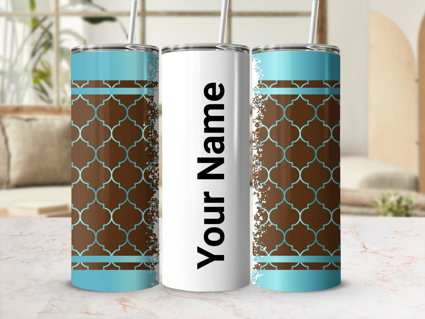 Personalized Brown and Teal Pattern Tumbler