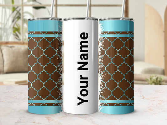 Personalized Brown and Teal Pattern Tumbler