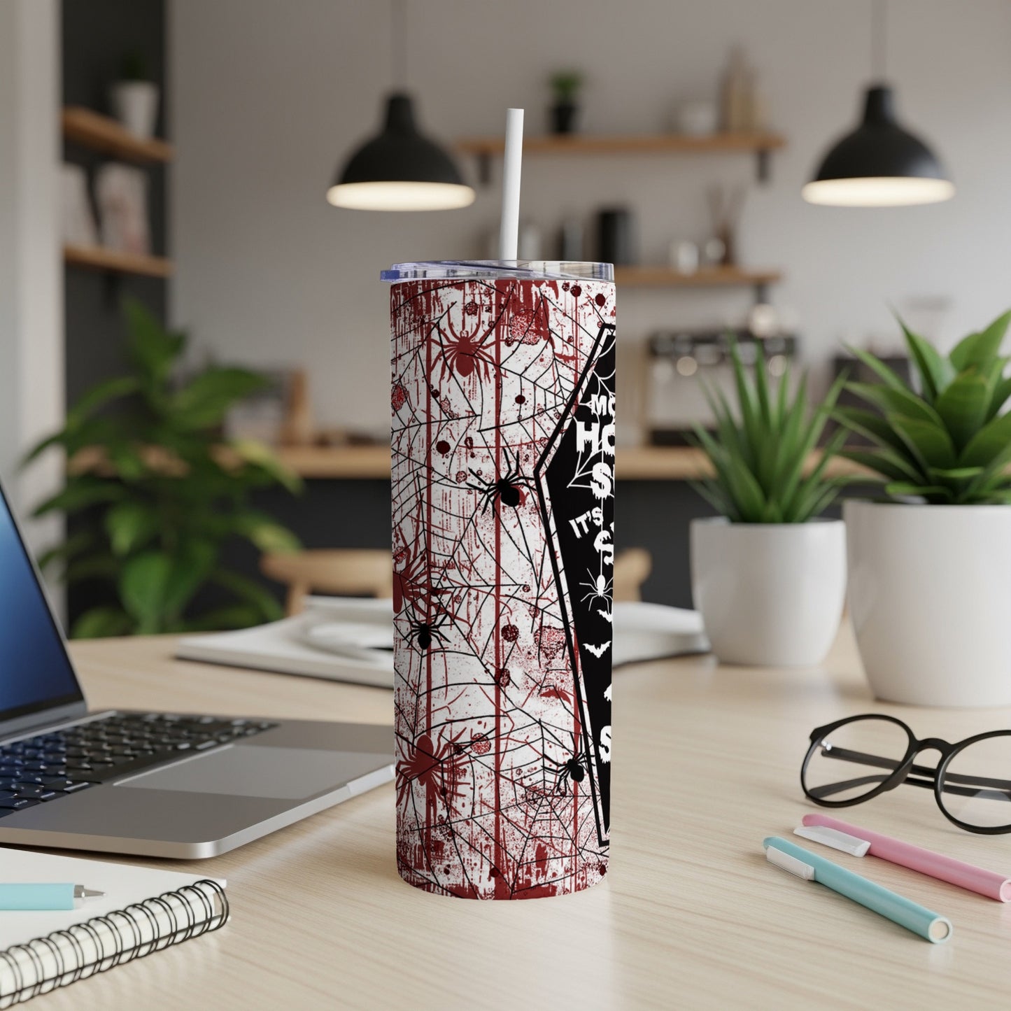 Halloween tumbler with spiders, webs, and "My Favorite Season" text.