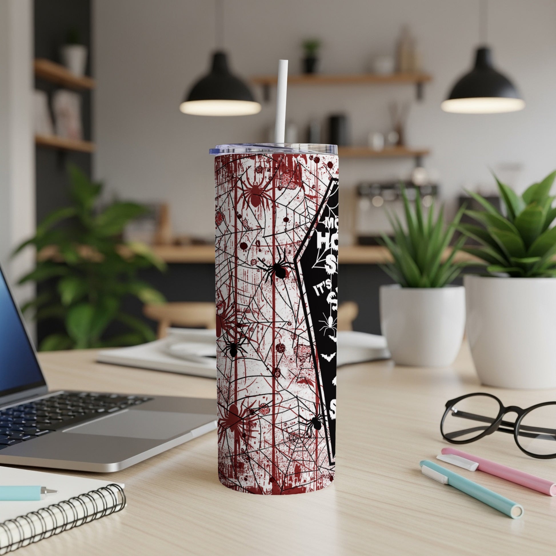Halloween tumbler with spiders, webs, and "My Favorite Season" text.