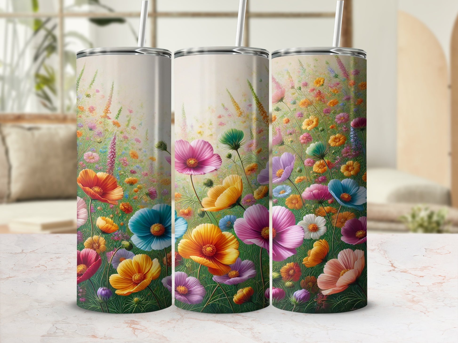 Vibrant Floral Pattern Insulated Tumbler Product