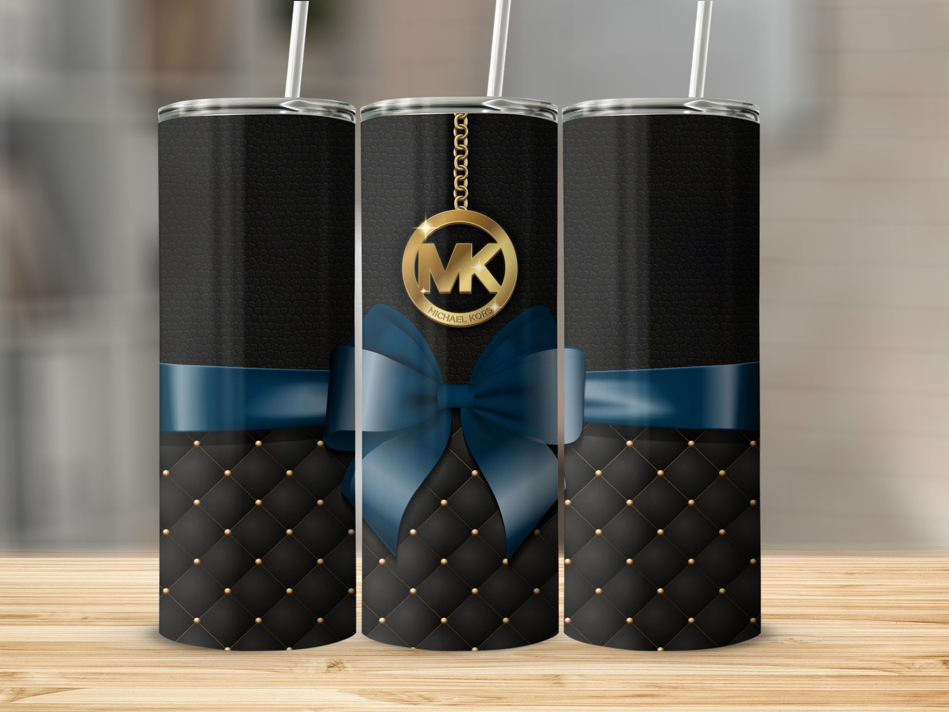 Black and Blue Quilted Design Insulated Tumbler