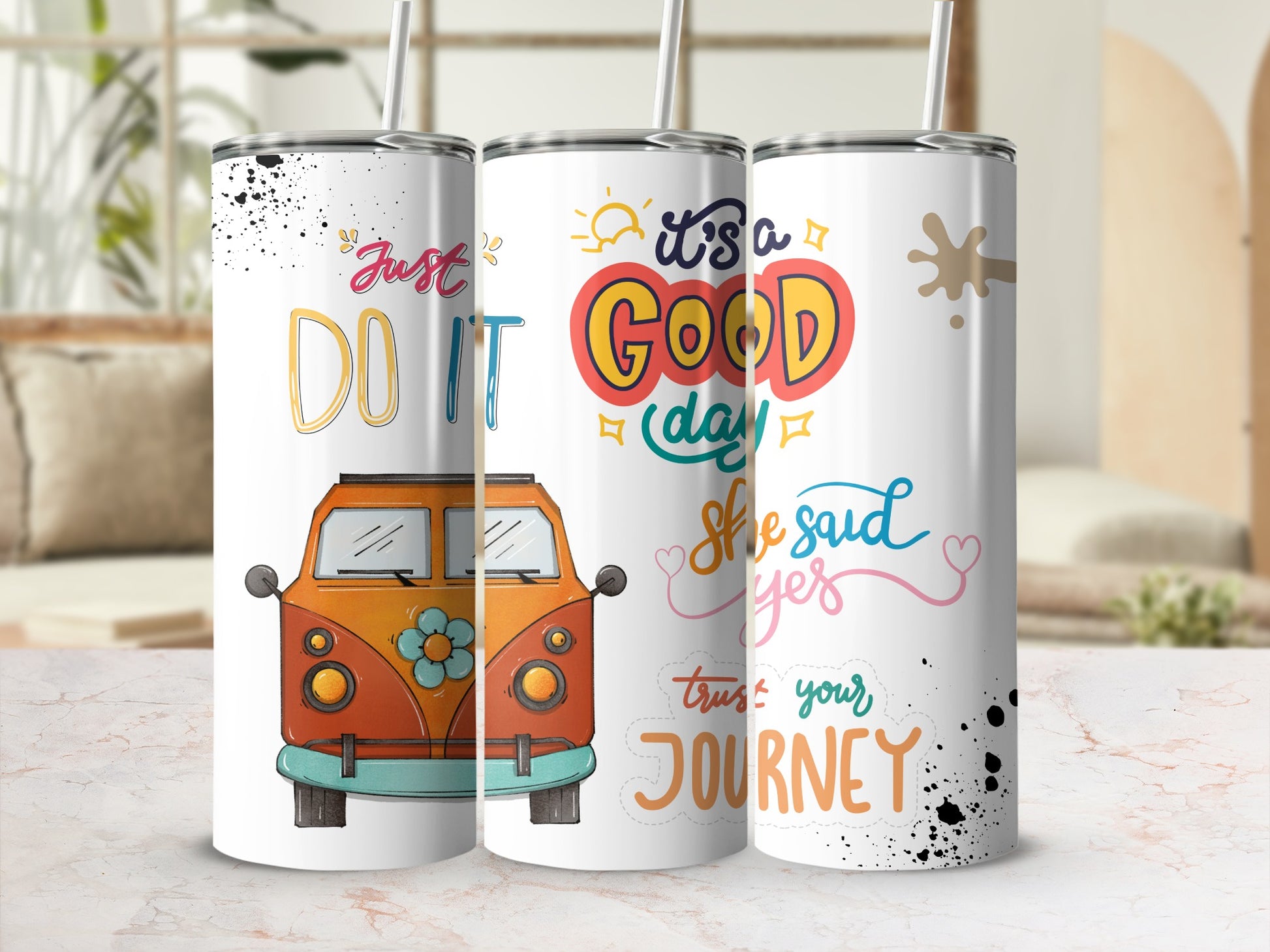 Inspirational Quote and Vintage Van Tumbler Set