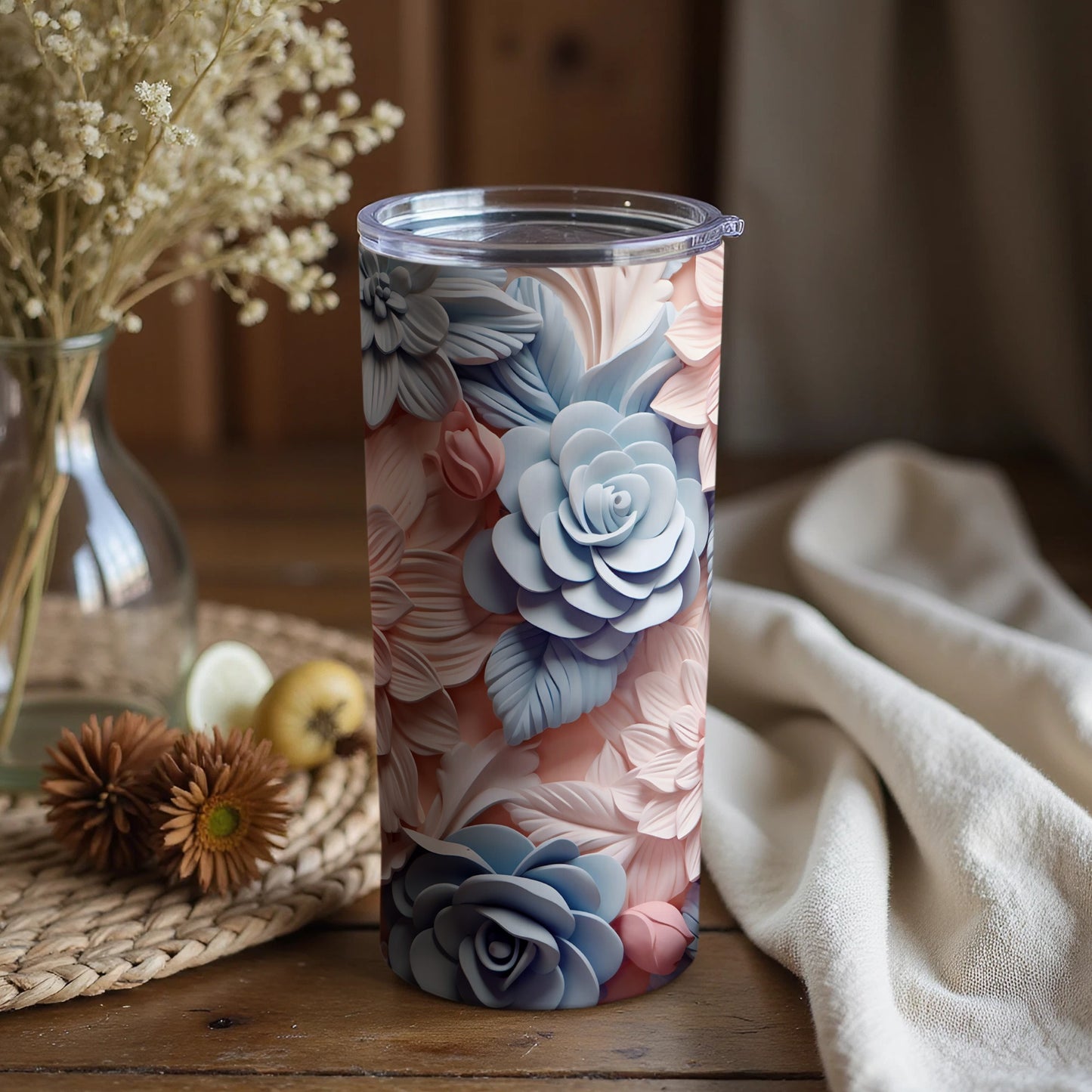 Elegant Floral Design Insulated Travel Mug Cup