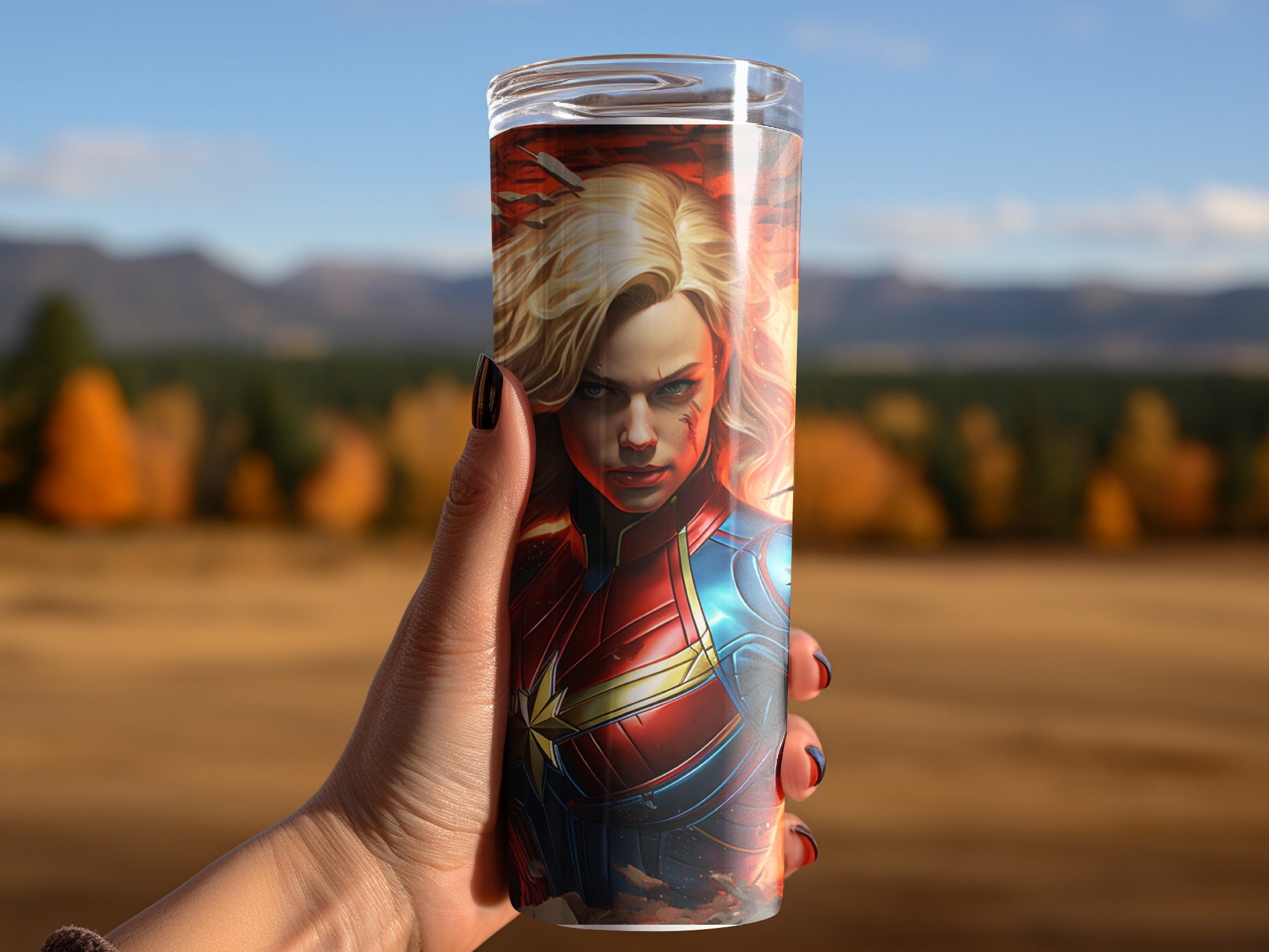 Captain Marvel Heroic Artwork on a Tumbler product
