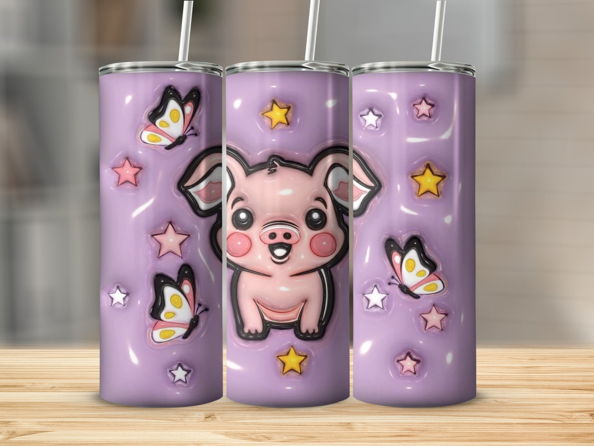Cute Pig Butterfly Star Design Tumbler for Kids