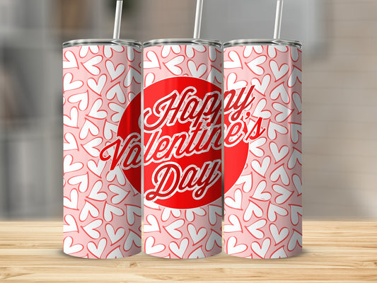 Happy Valentine's Day Pink and White Heart Tumbler