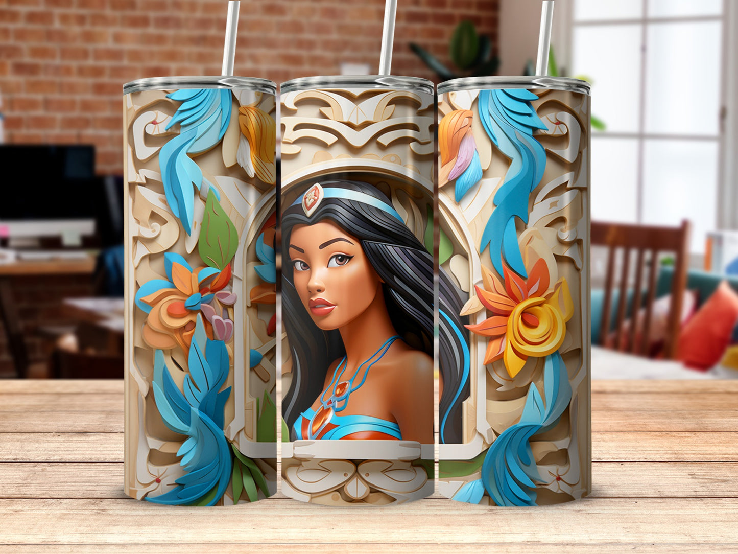 Beautiful Princess Themed Floral Decorated Tumbler