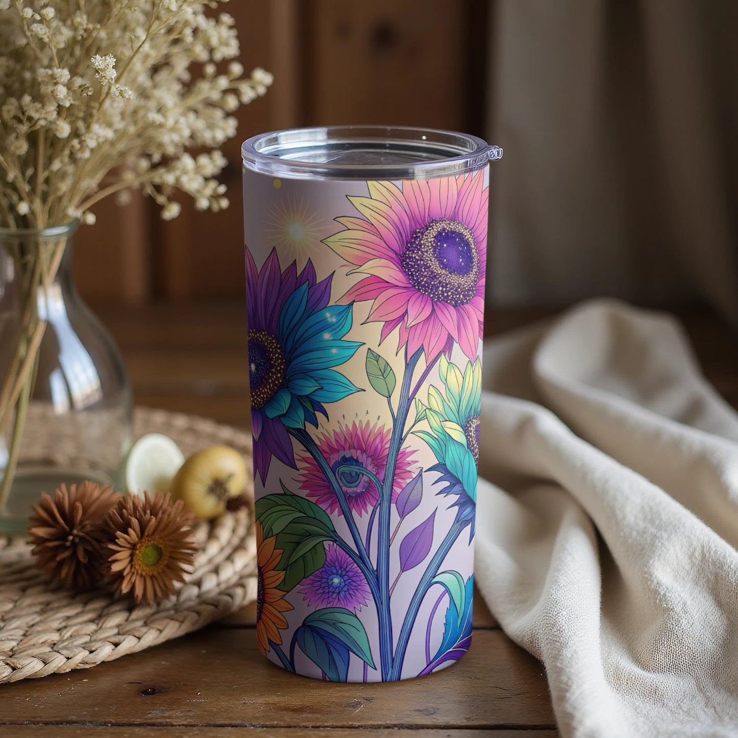 Colorful Floral Illustrated Travel Tumbler Cup