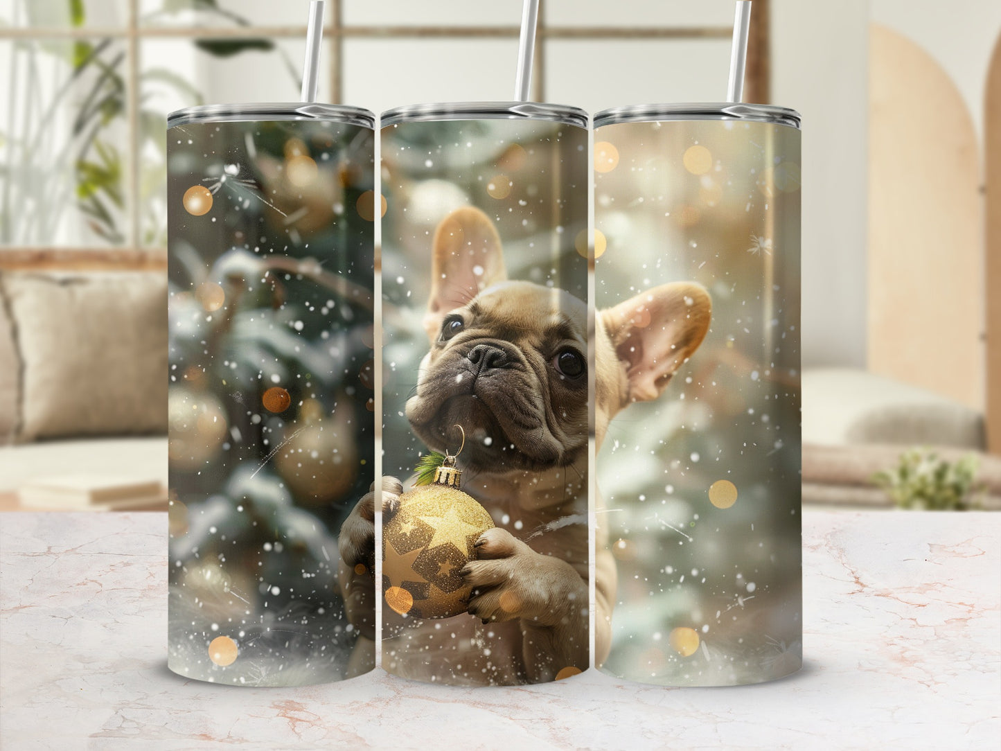 Adorable French Bulldog With Christmas Ornament Tumbler