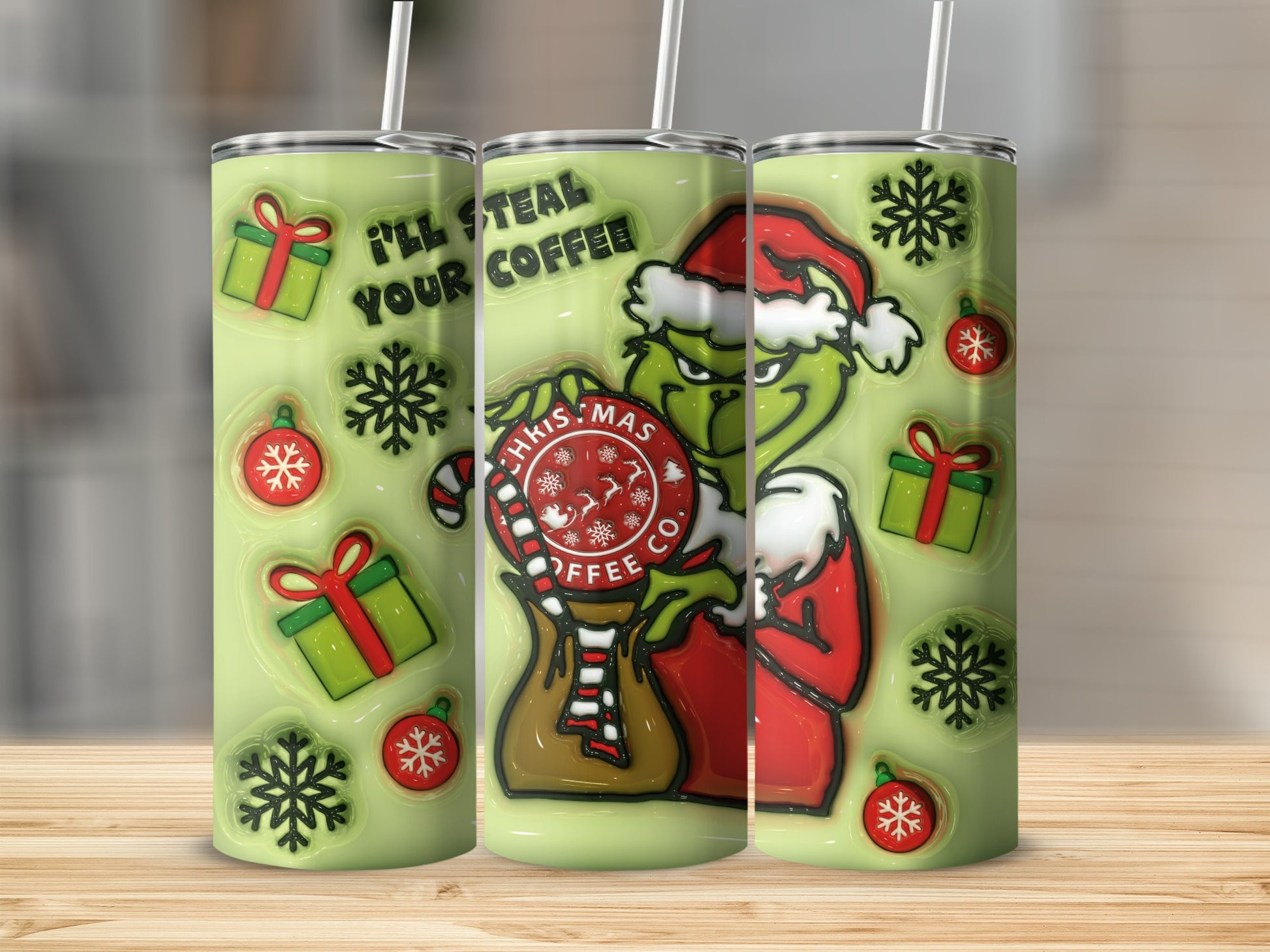 I'll Steal Your Coffee Grinch Themed Tumbler