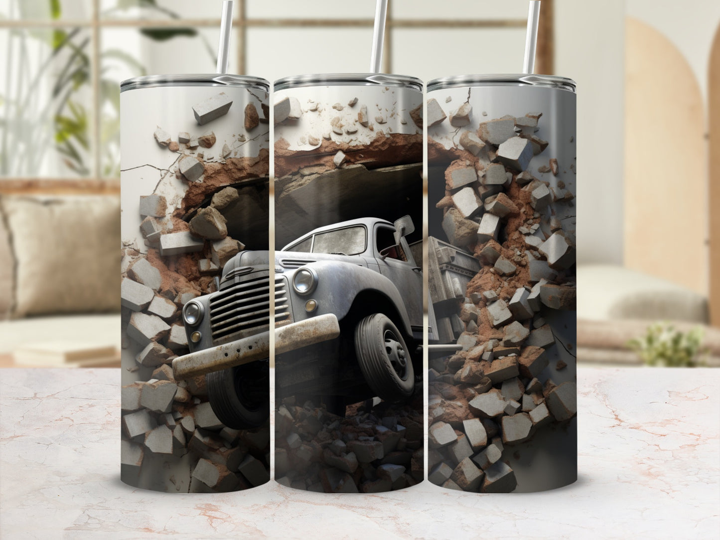 Classic Truck Breaking Through Wall Tumbler Cup