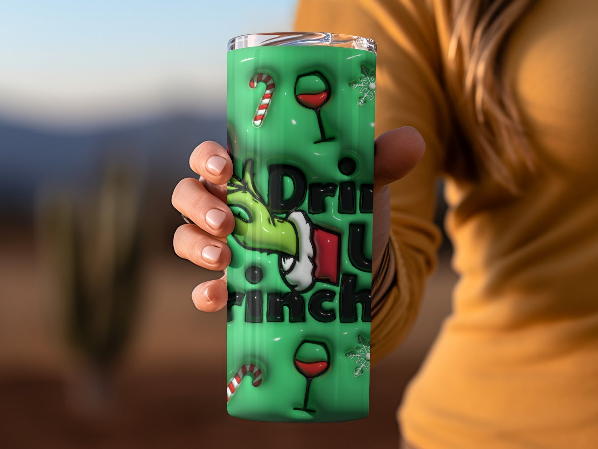 Green Drink Up Grinch Christmas Themed Tumbler