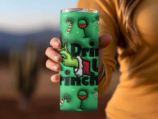 Green Drink Up Grinch Christmas Themed Tumbler