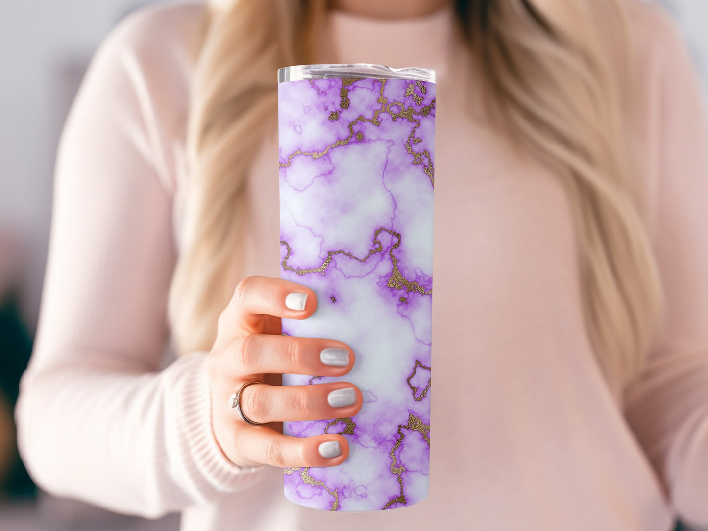 Purple Marble with Gold Veins Stylish Art Design Tumblers