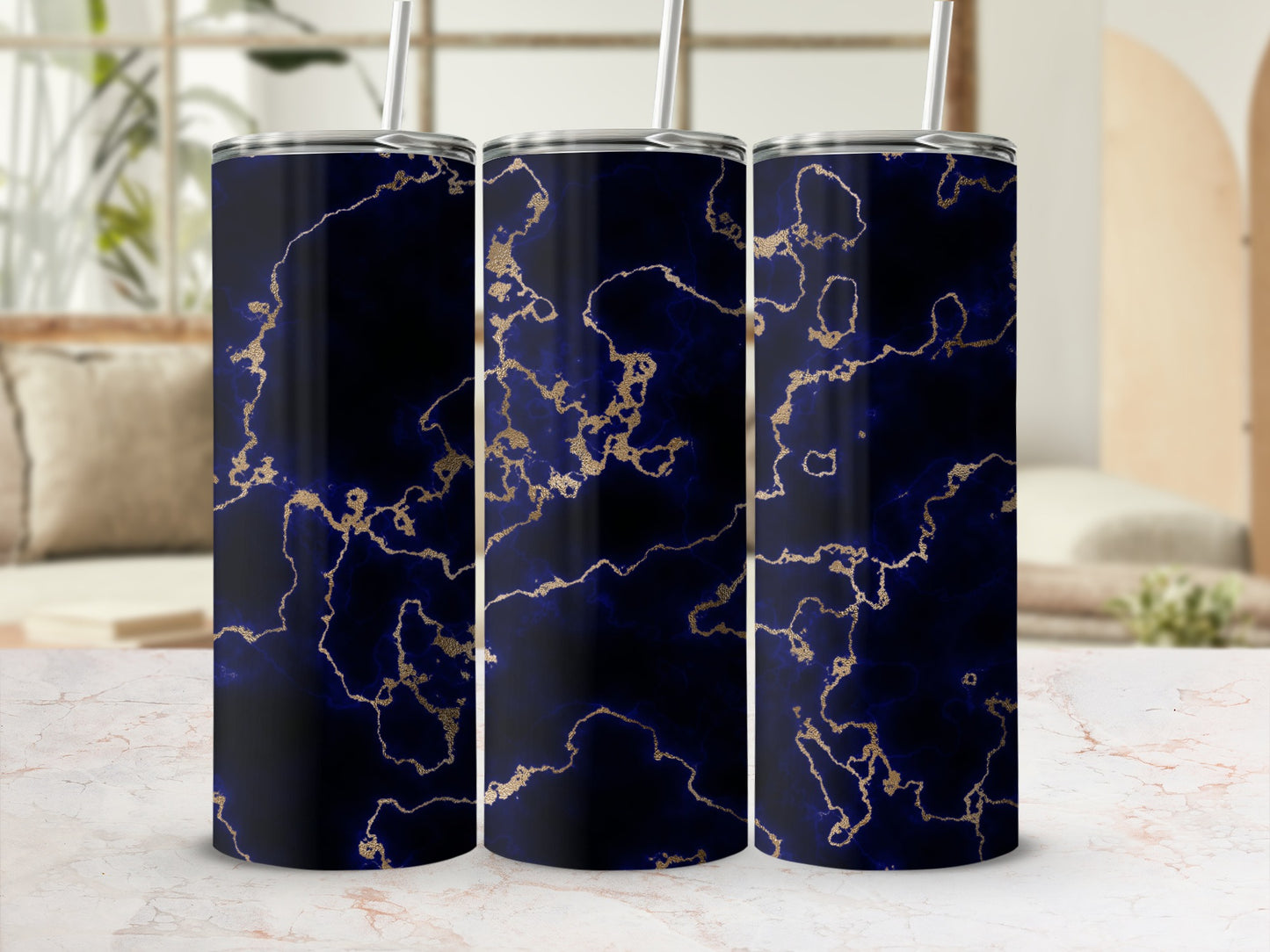 Deep Navy Blue Gold Swirl Abstract Marble Tumbler product type