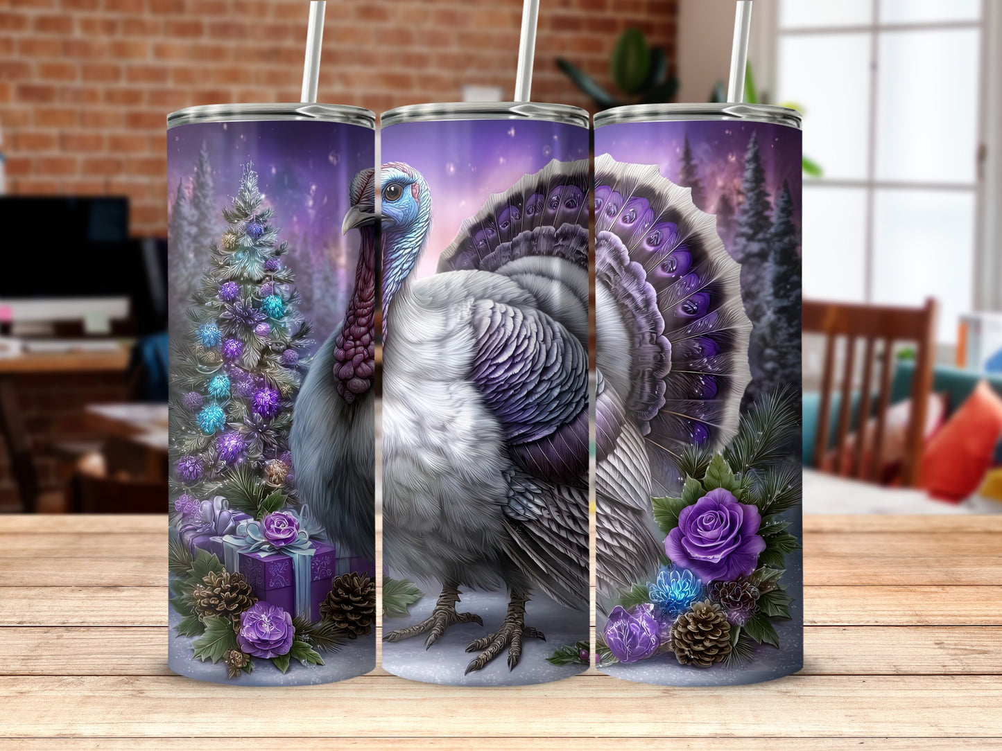 Majestic Purple Turkey with Holiday Gifts Tumbler