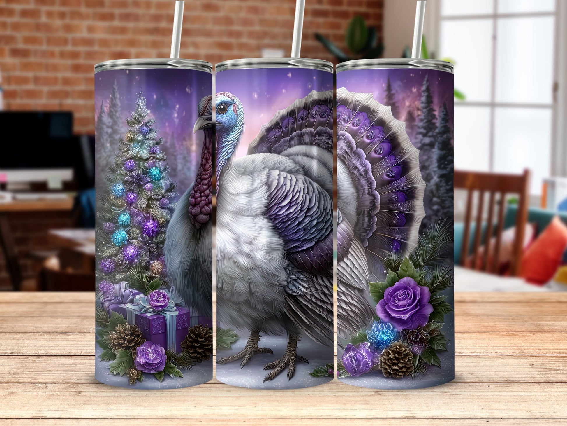 Majestic Purple Turkey with Holiday Gifts Tumbler