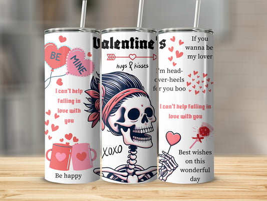 Valentine's Hugs and Kisses Tumbler with Skull Design