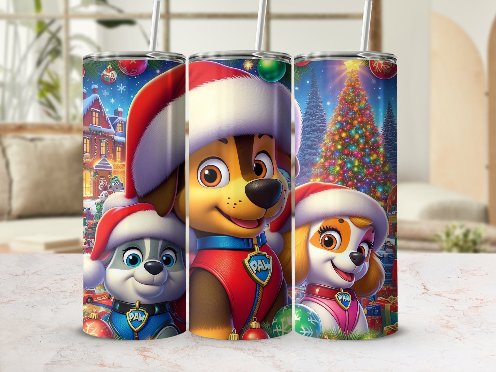 Festive Holiday Dog Characters Stainless Steel Tumbler