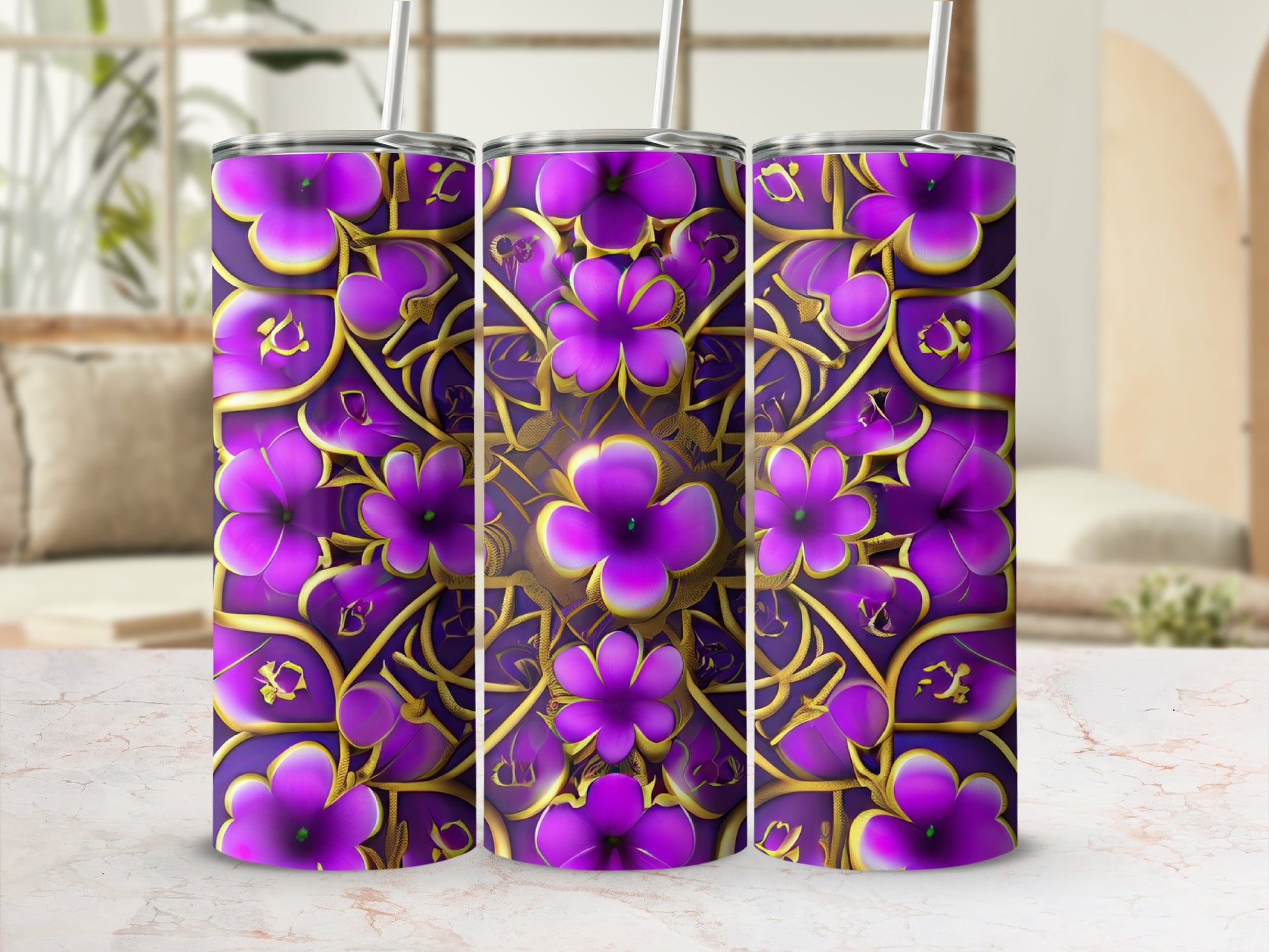 Purple Gold Intricate Floral Mandala Tumbler product type