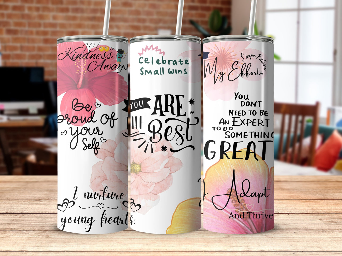 Motivational Quotes Floral Tumbler Collection