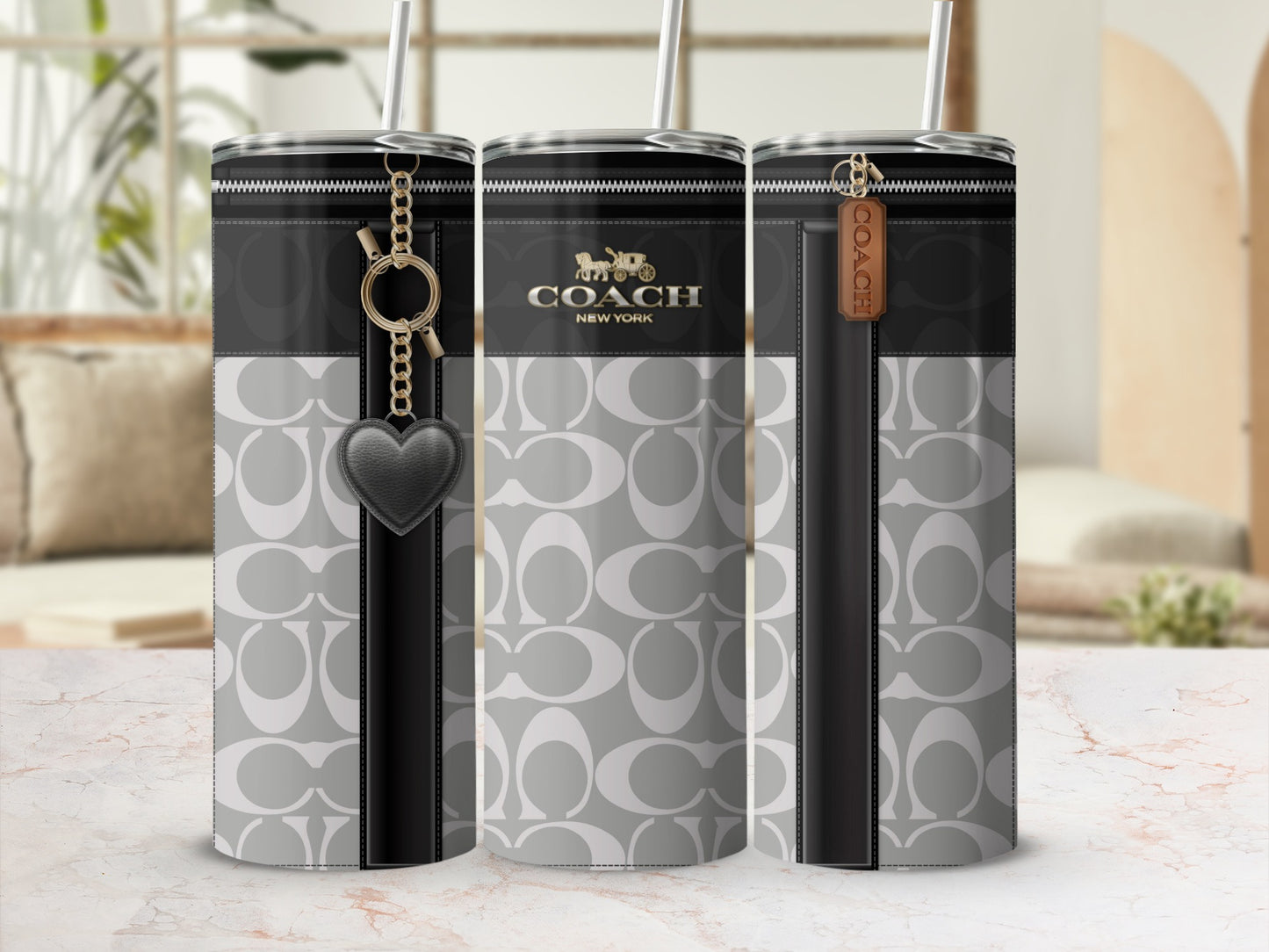 Elegant Designer Patterned Insulated Tumbler with Straw