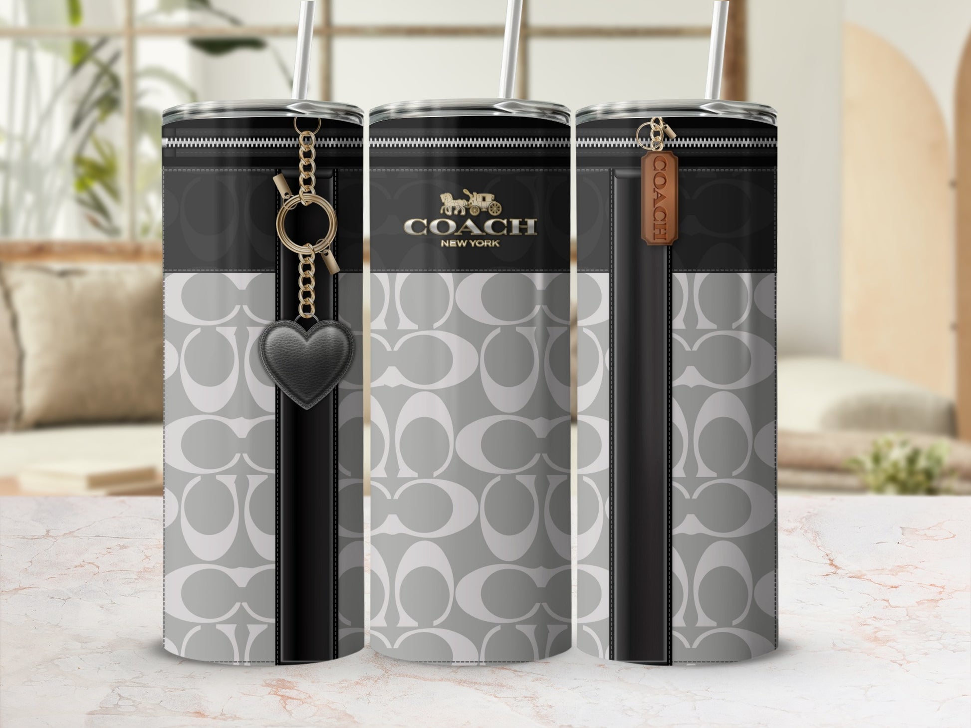 Elegant Designer Patterned Insulated Tumbler with Straw