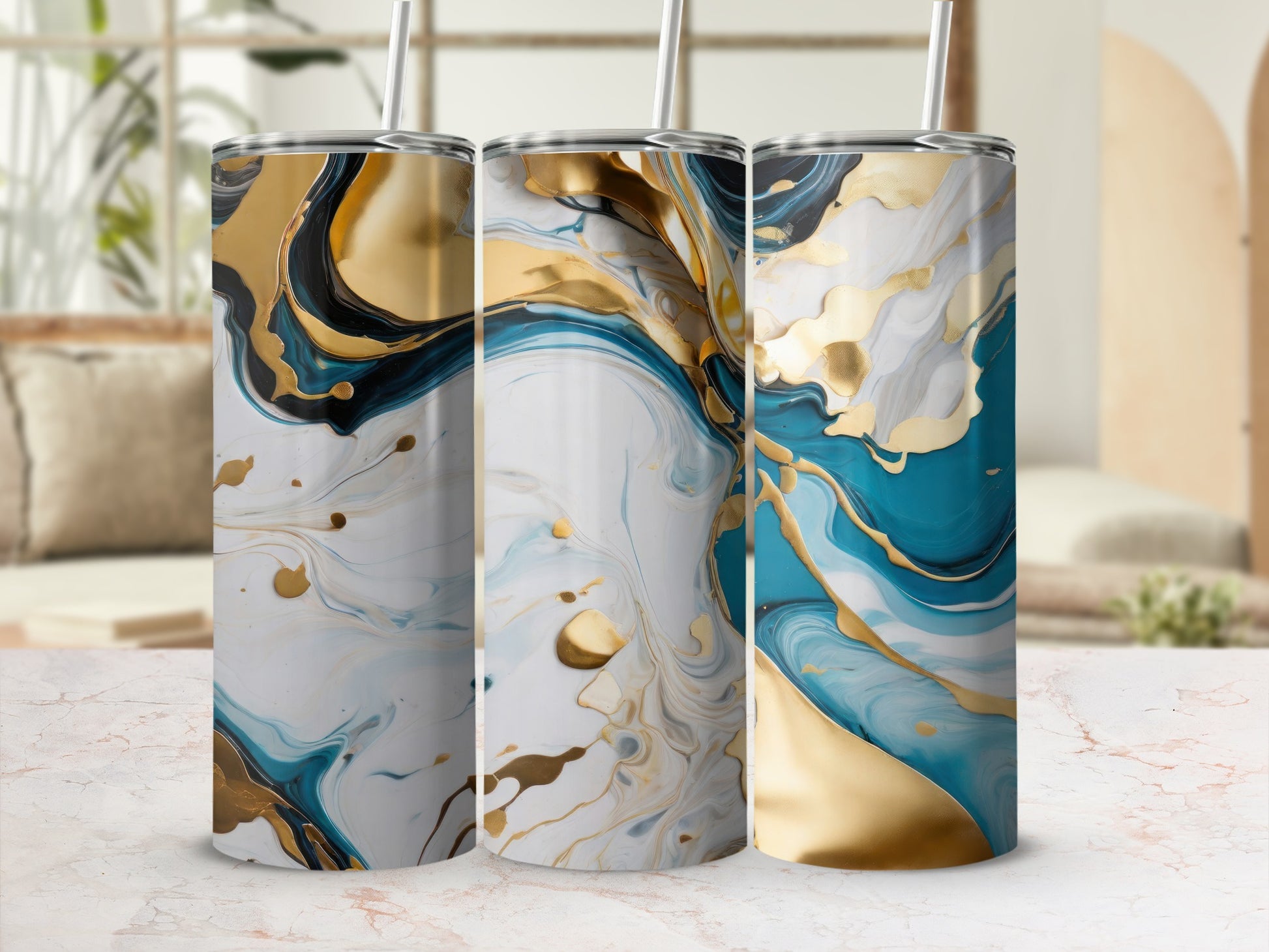 Luxurious Gold Teal White Marble Effect Tumbler product type
