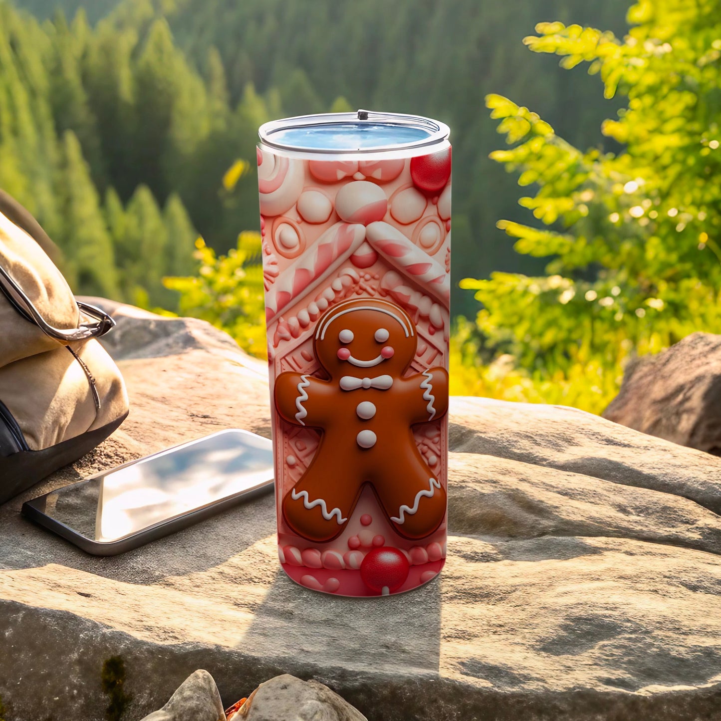 Festive Gingerbread Man Insulated Travel Tumbler Cup