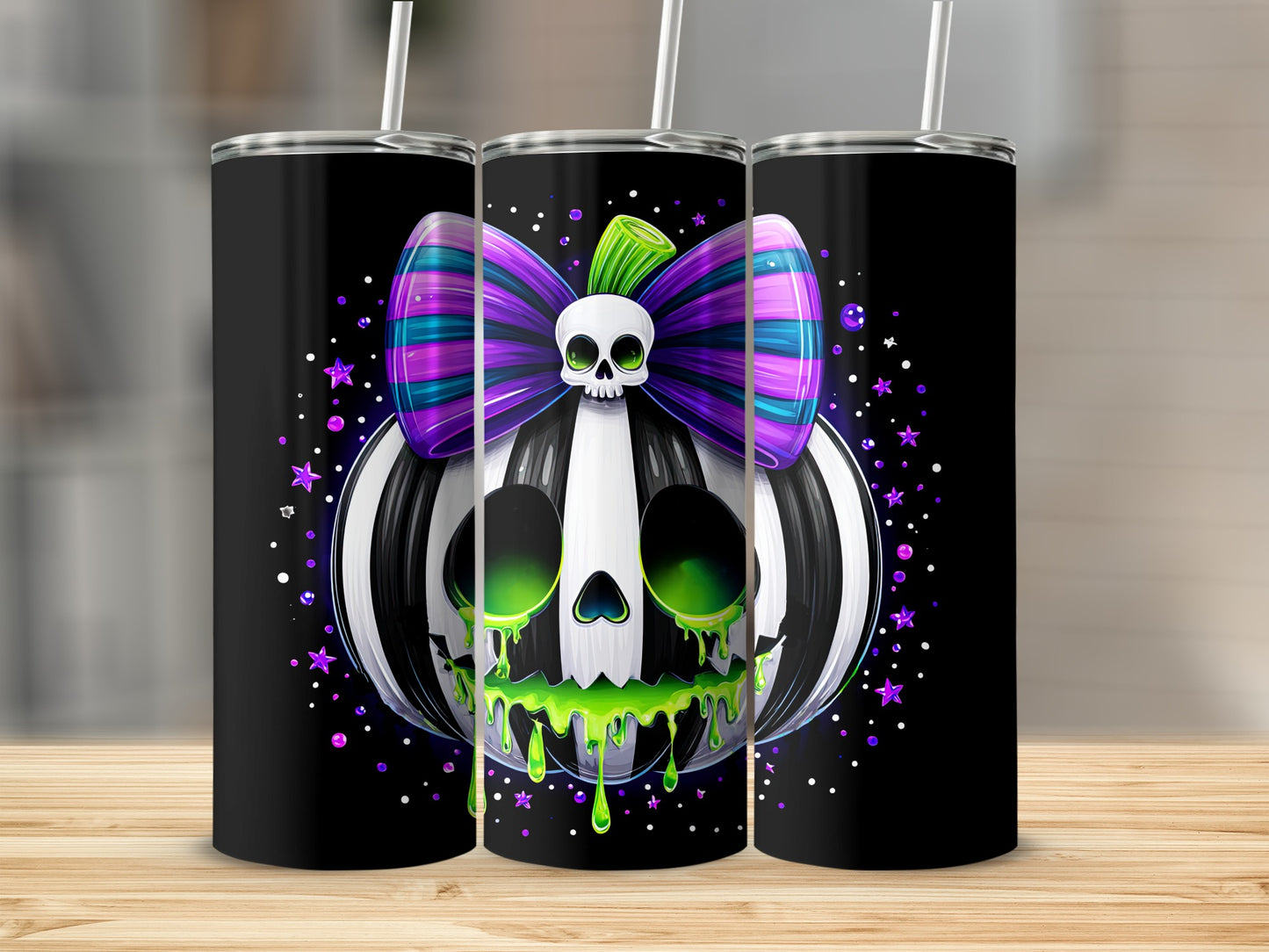 Spooky Skull and Bow Design Custom Tumbler Cups