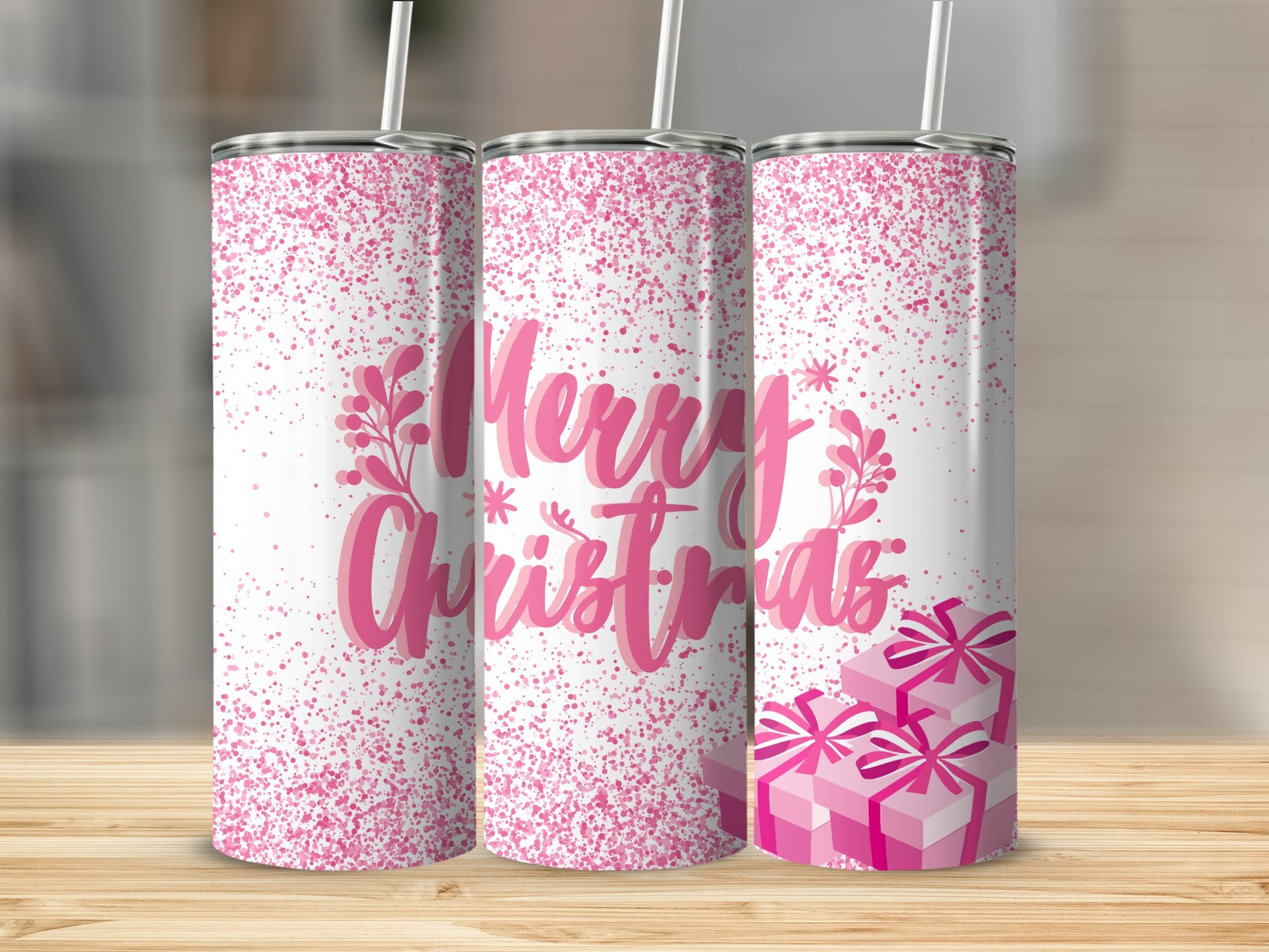 Merry Christmas Pink Glitter Tumbler for Holiday Cheer